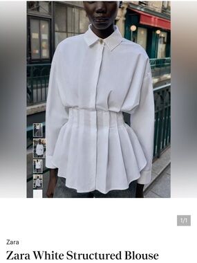 Zara White Pleated Peplum Shirt